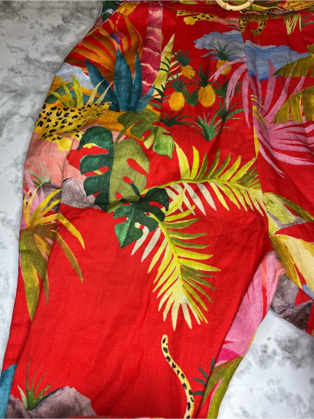 FARM Rio Red Tropical-Print Spaghetti-Strap Jumpsuit with Belt - Picture 4 of 8